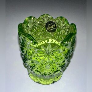 SMITH Neon Green Scalloped Hobnail Pressed Glass